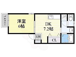 大信セジュール桜井 1DKの間取図画像