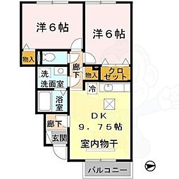 マークスB 1階2DKの間取り