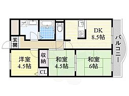 サンプラザ神楽 4階3DKの間取り