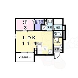 フラワーコート 1階1LDKの間取り