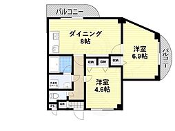 イスズベル大和高田 5階2DKの間取り