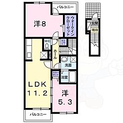 ル・シェル・ブルー 東館 2階2LDKの間取り