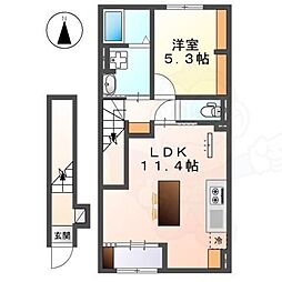 ヴィレッタ2 2階1LDKの間取り