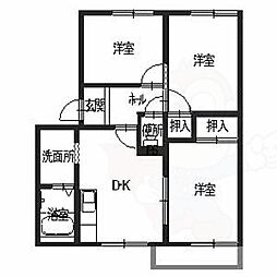 シャトーエクレールC 1階3DKの間取り