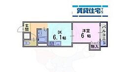 JR桜井線 畝傍駅 徒歩10分の賃貸マンション 3階1DKの間取り