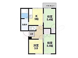 エトワール朝倉C 2階3Kの間取り
