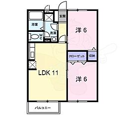 シャルマン竹田 A棟 2階2LDKの間取り