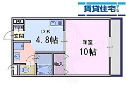 Plaire 2階1DKの間取り