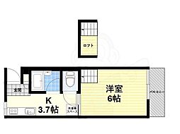 ハイツきだ 2階1Kの間取り