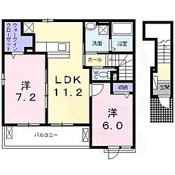 モン ソレイユ1 2階2LDKの間取り
