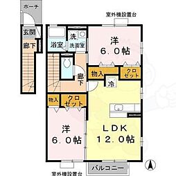 タウンビビD棟 2階2LDKの間取り