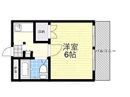 グローバル高田 6階1Kの間取り