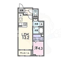 オルク・ドール 1階1LDKの間取り