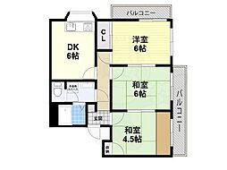 米田マンション 2階3DKの間取り