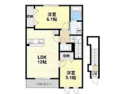 ゆめな都2番館 2階2LDKの間取り
