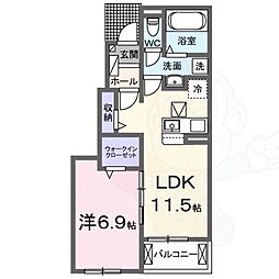 ロジュマン・ボヌール 1階1LDKの間取り