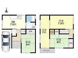 近鉄南大阪線 浮孔駅 徒歩13分の賃貸一戸建て 1階4DKの間取り