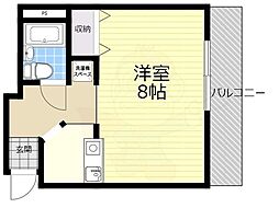 五位堂片岡マンション 2階1Kの間取り