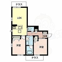 ピュアローレB 1階2LDKの間取り