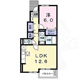 イースト・ヴィラ2 1階1LDKの間取り