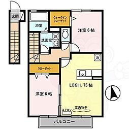 メゾンeコートA 2階2LDKの間取り