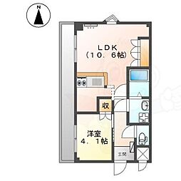 ピアコート木原2 2階1LDKの間取り