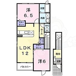 プロムナード・K 2階2LDKの間取り