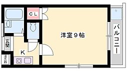 六轆縁 2階1Kの間取り