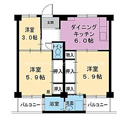 ビレッジハウス宮の前4号棟 3DKの間取図画像