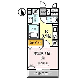 カーサ・フェリーチェ平田 1Kの間取図画像