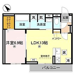 D-PLACE良野 1LDKの間取図画像