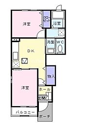 アウローラB棟 2DKの間取図画像