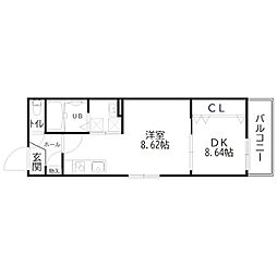 ジュネスMimi東加古川 1DKの間取図画像