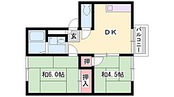アーバン東加古川 2DKの間取図画像