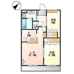 サンハイツ3 2LDKの間取図画像
