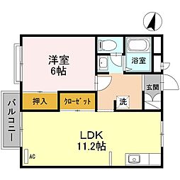 エステートピアあいらく 1階1LDKの間取り