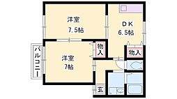 小沢ハイツ 2階1LDKの間取り