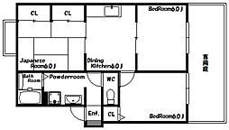 ビワァージュキヨタ 1階3DKの間取り