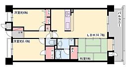 リベール加古川プラザ弐号館 3階3LDKの間取り