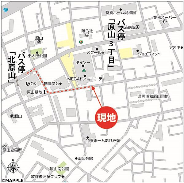 オーケーストアのバス停「北原山」共済病院のバス停「原山3丁目」をご利用ください
