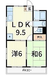 ハイツ田中1 2LDKの間取図画像