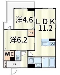 セレスティア細田B 2LDKの間取図画像