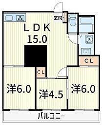 タウンハイツ亀有2号棟 3LDKの間取図画像