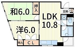 徳増第一ビル 2LDKの間取図画像