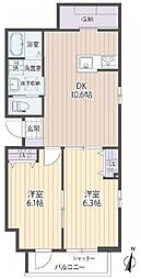 パインヒル19 2LDKの間取図画像