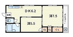 ロイヤルマンション 2DKの間取図画像