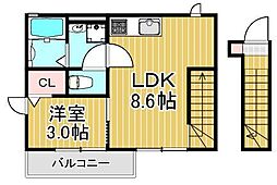 マーブル 1LDKの間取図画像