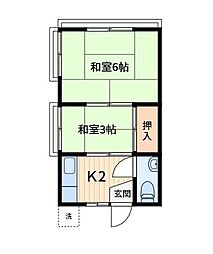 陽光荘 2階2Kの間取り