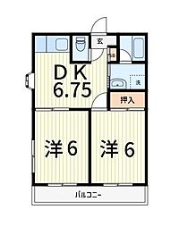 サザンコート 2階2DKの間取り