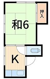 梅村荘 2階1Kの間取り